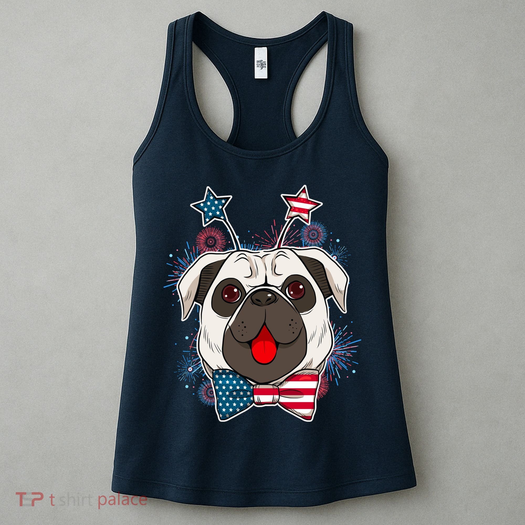 Fourth of July Fireworks Pug Dog Women's Tank Top