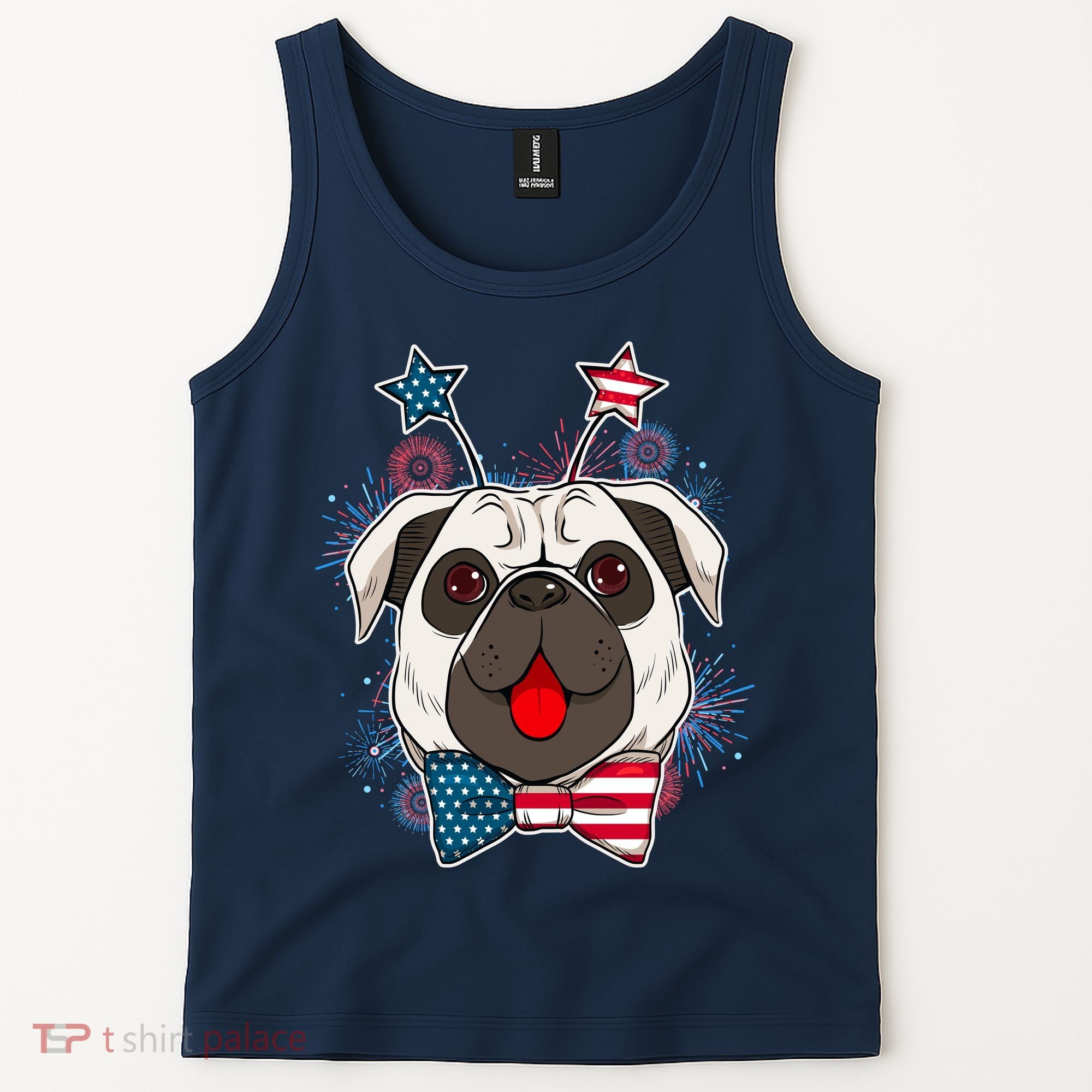 Fourth of July Fireworks Pug Dog Tank Top