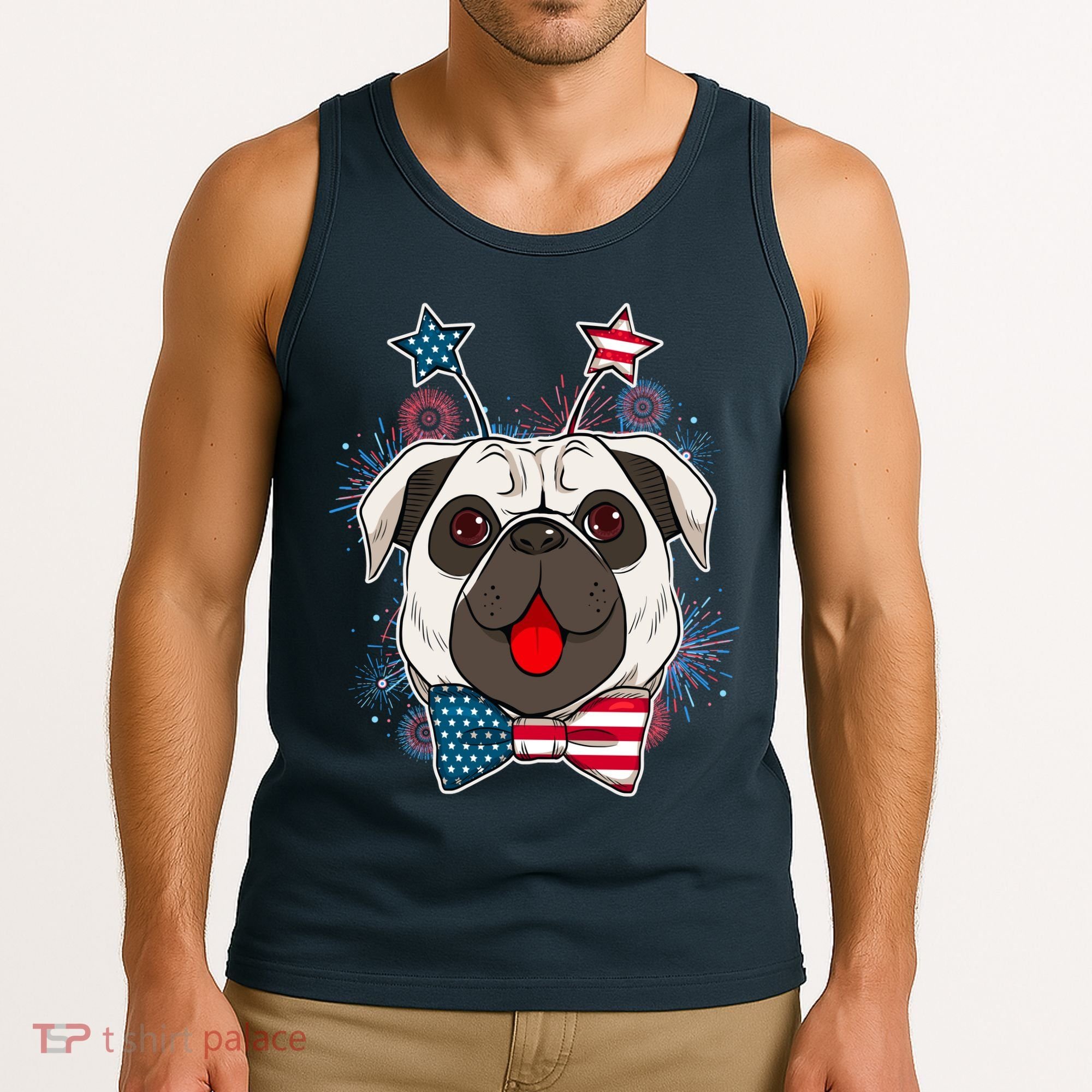 Fourth of July Fireworks Pug Dog Tank Top