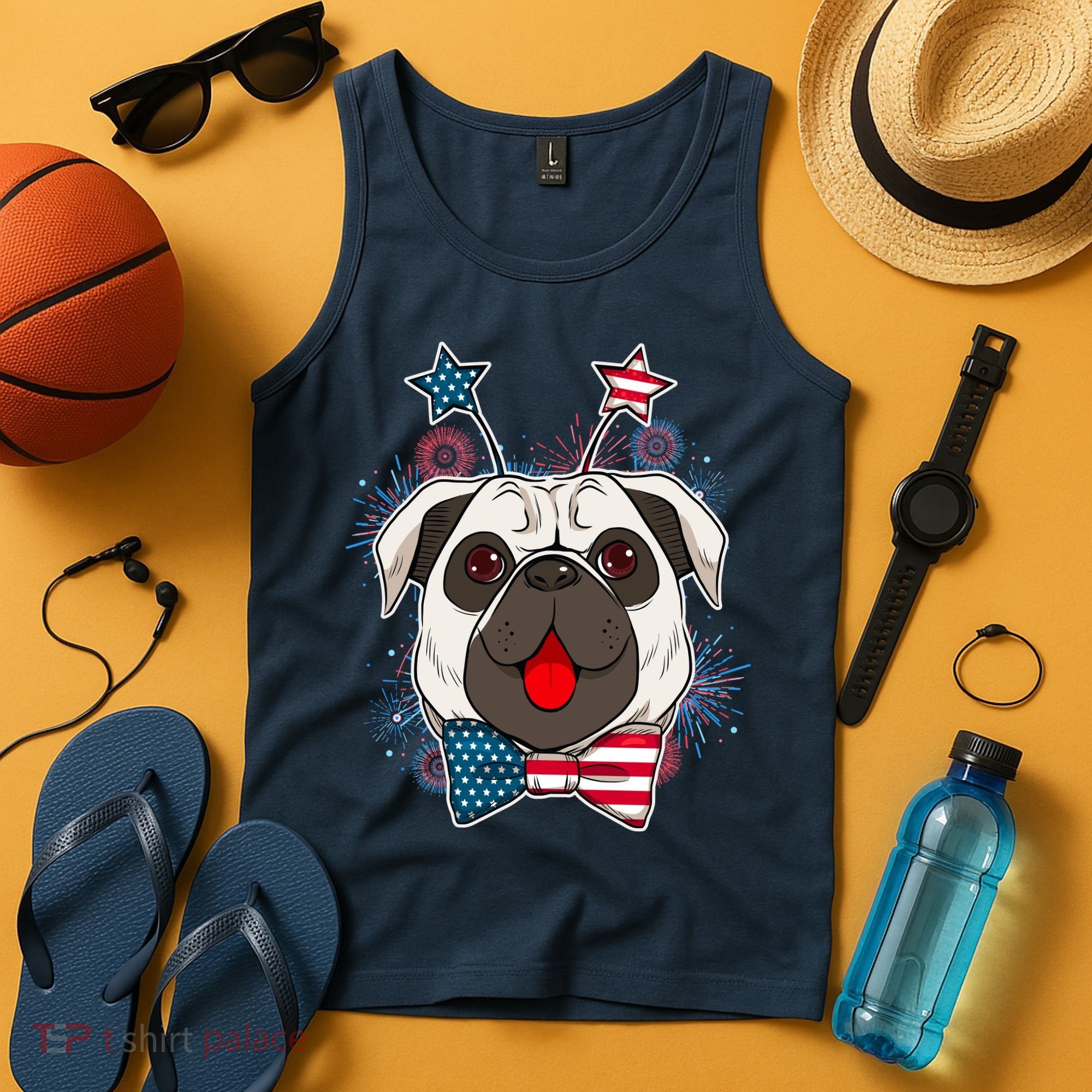 Fourth of July Fireworks Pug Dog Tank Top