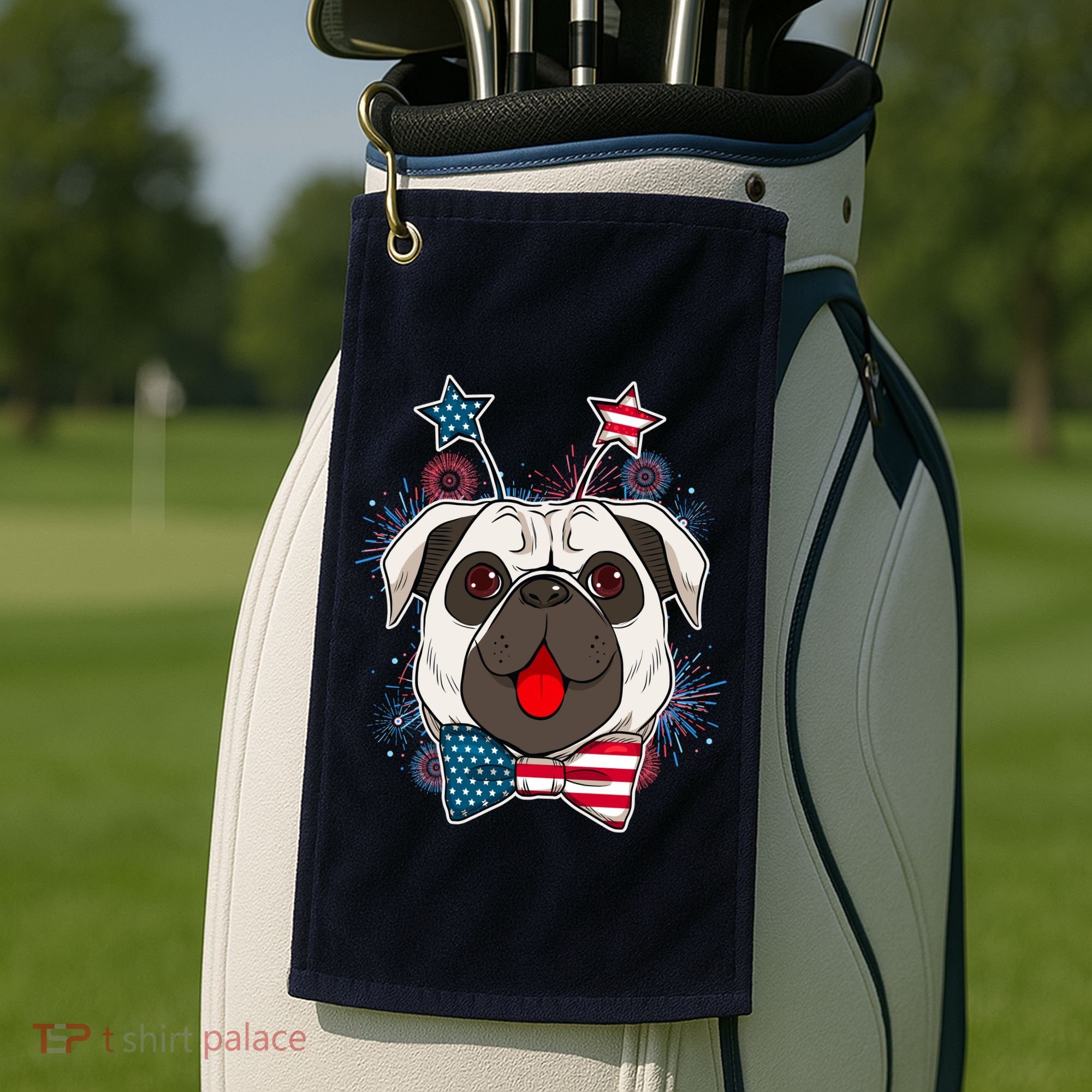 Fourth of July Fireworks Pug Dog Golf Towel