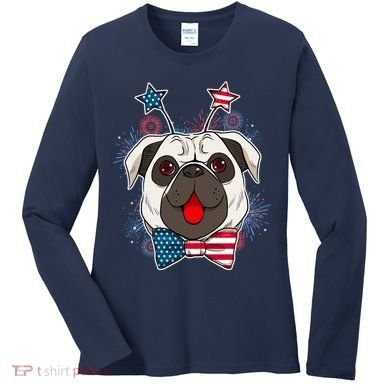 Fourth of July Fireworks Pug Dog Women's Long Sleeve Shirt