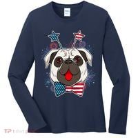 Fourth of July Fireworks Pug Dog Women's Long Sleeve Shirt thumb 0