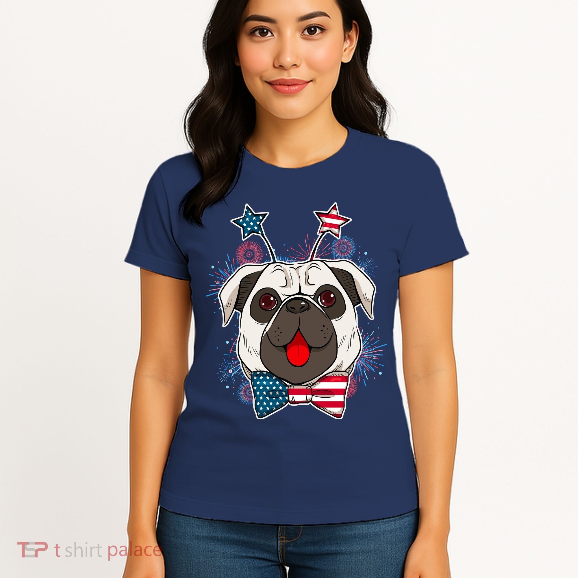Fourth of July Fireworks Pug Dog Women's T-Shirt