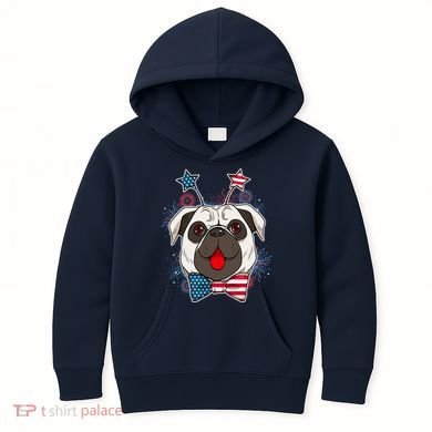 Fourth of July Fireworks Pug Dog Kids Hoodie