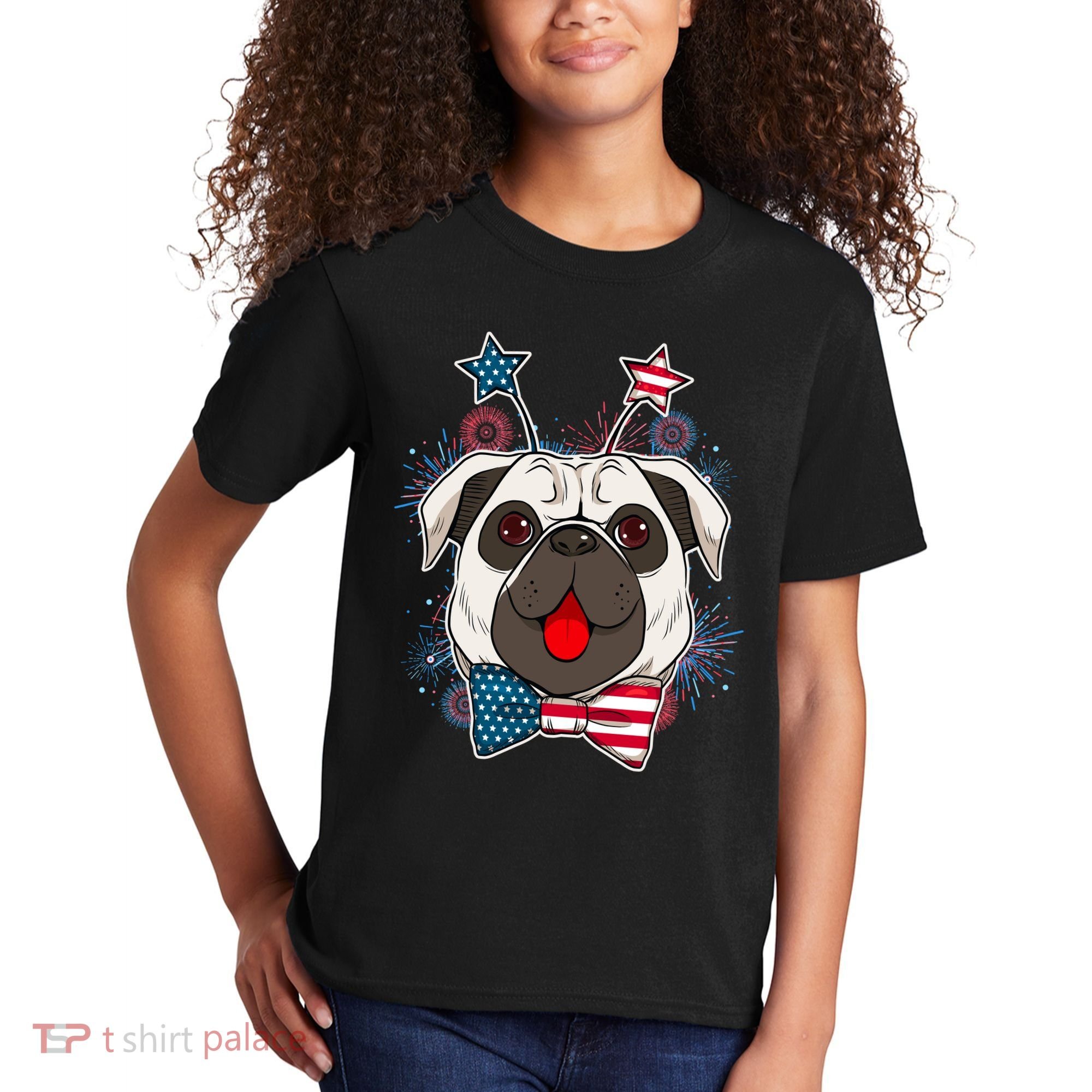 Fourth of July Fireworks Pug Dog Kids T-Shirt