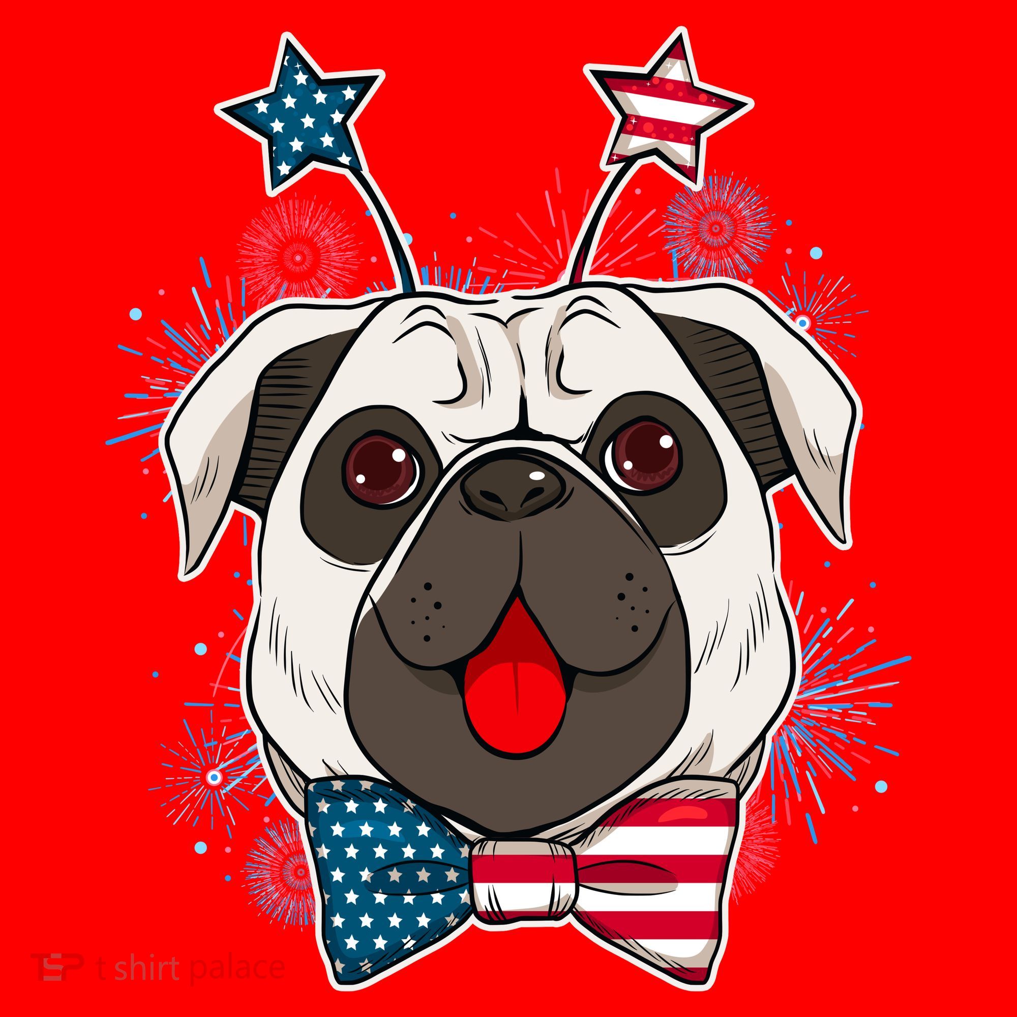 Fourth of July Fireworks Pug Dog Santa Hat