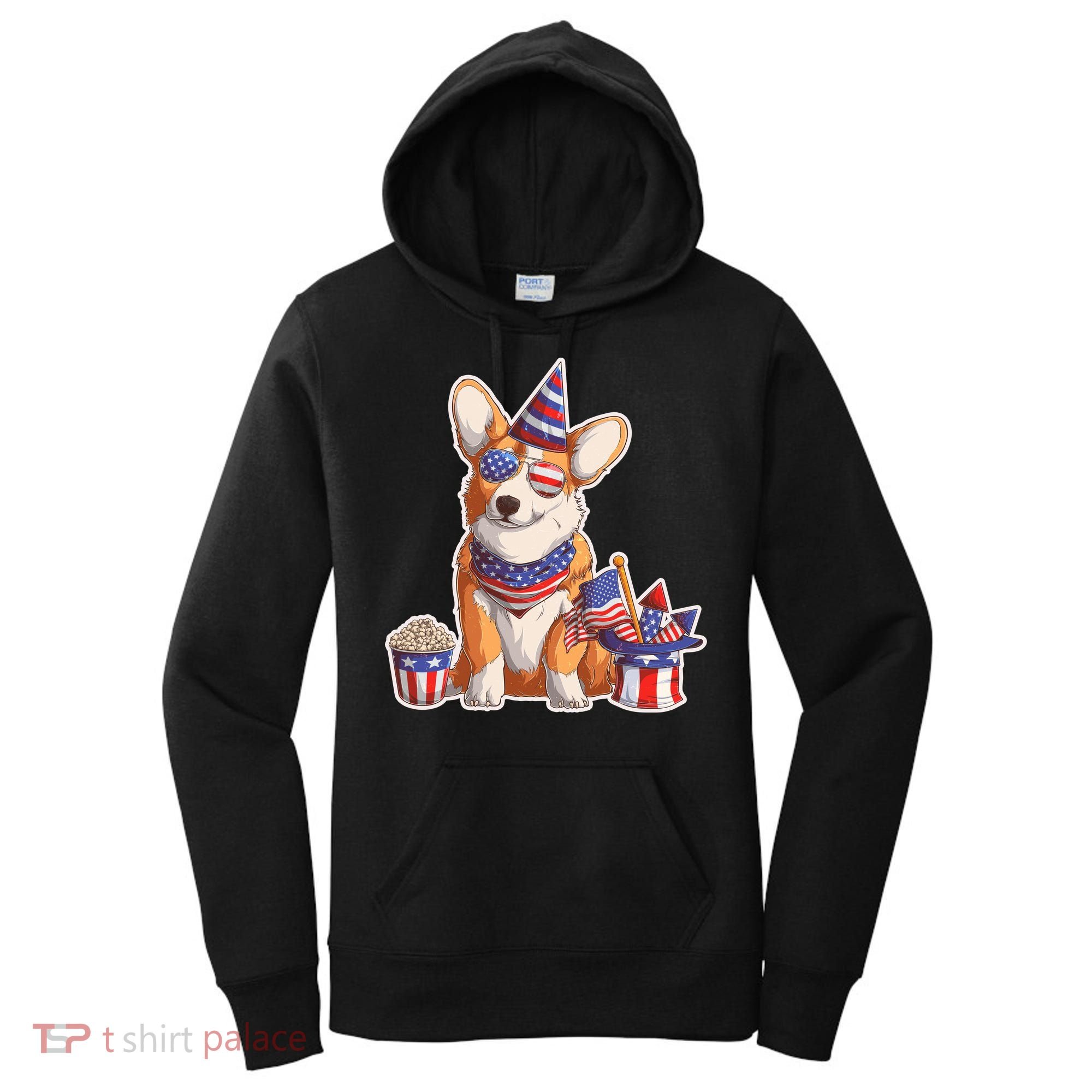 Fourth of July USA American Corgi Women's Hoodie