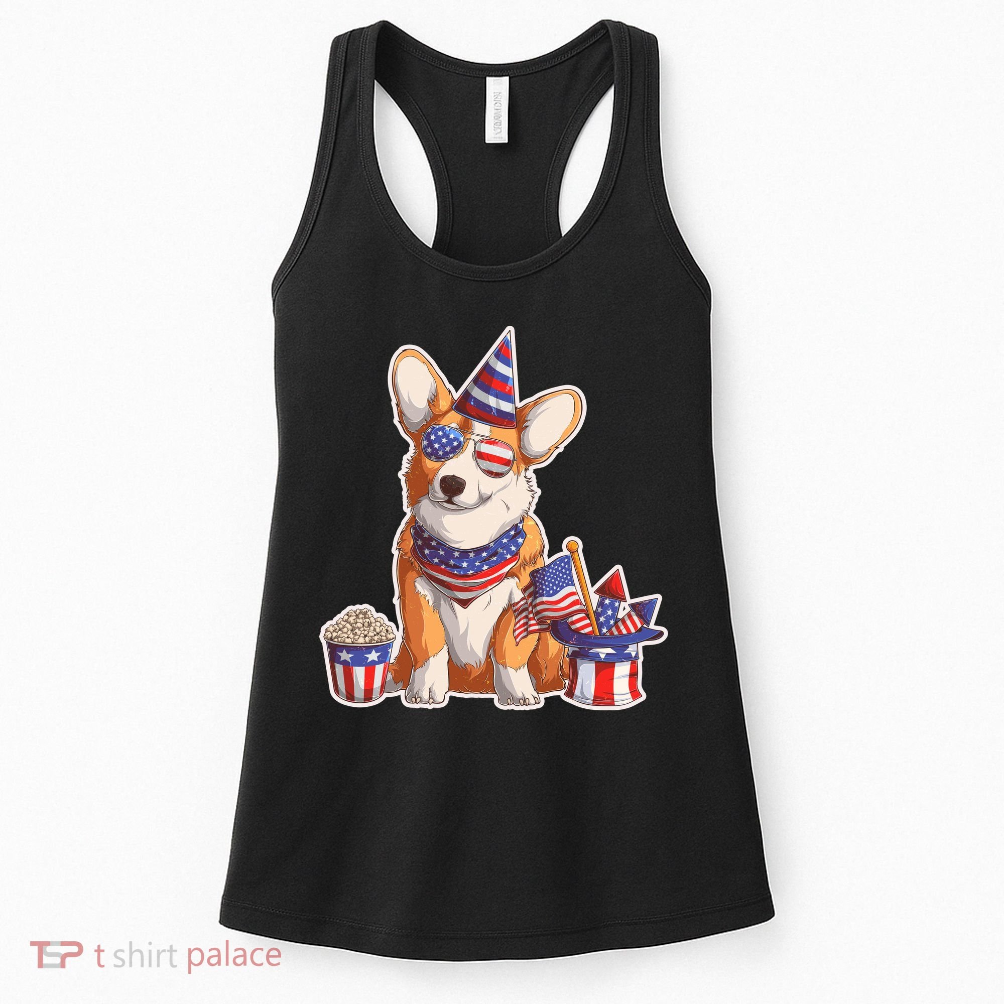 Fourth of July USA American Corgi Women's Tank Top
