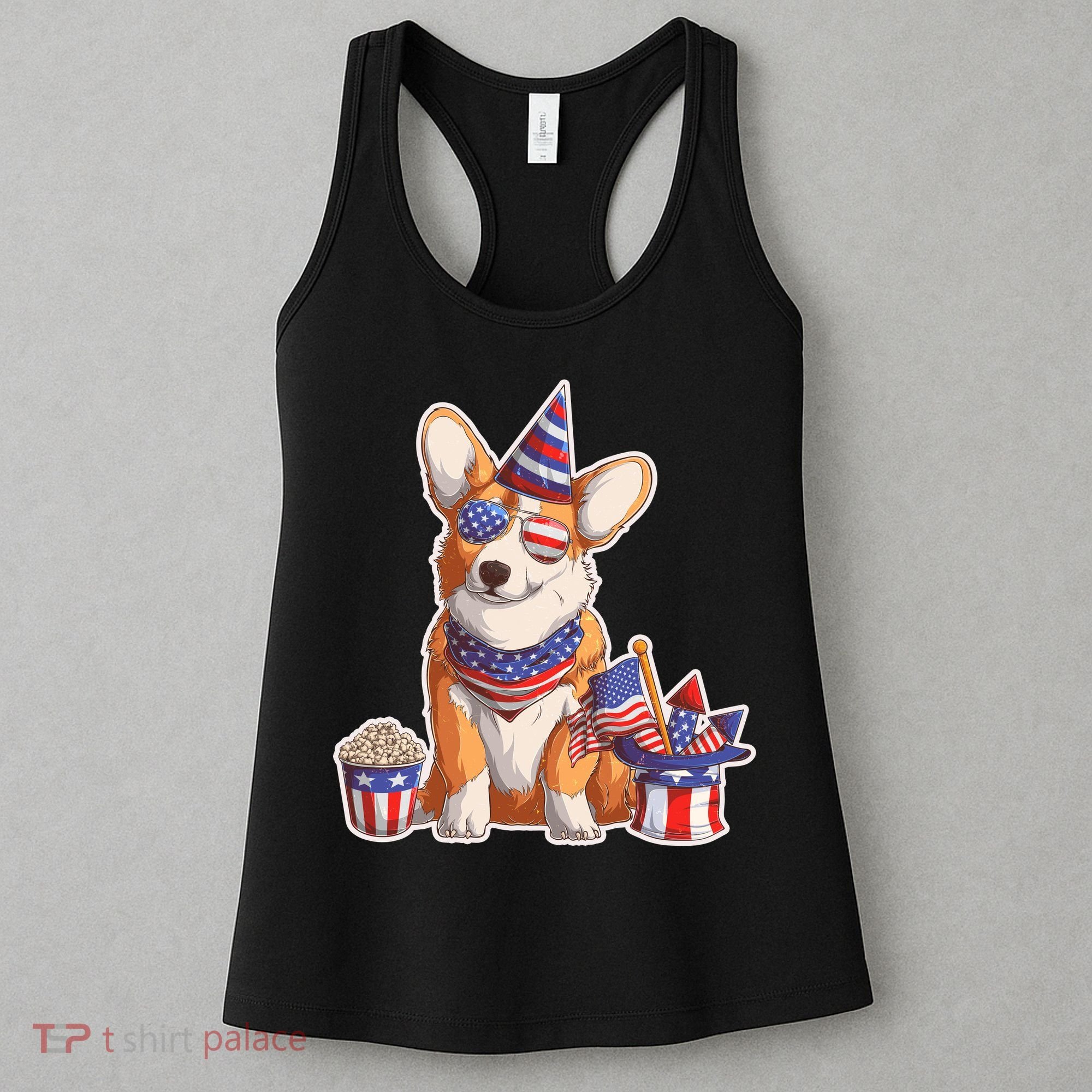 Fourth of July USA American Corgi Women's Tank Top