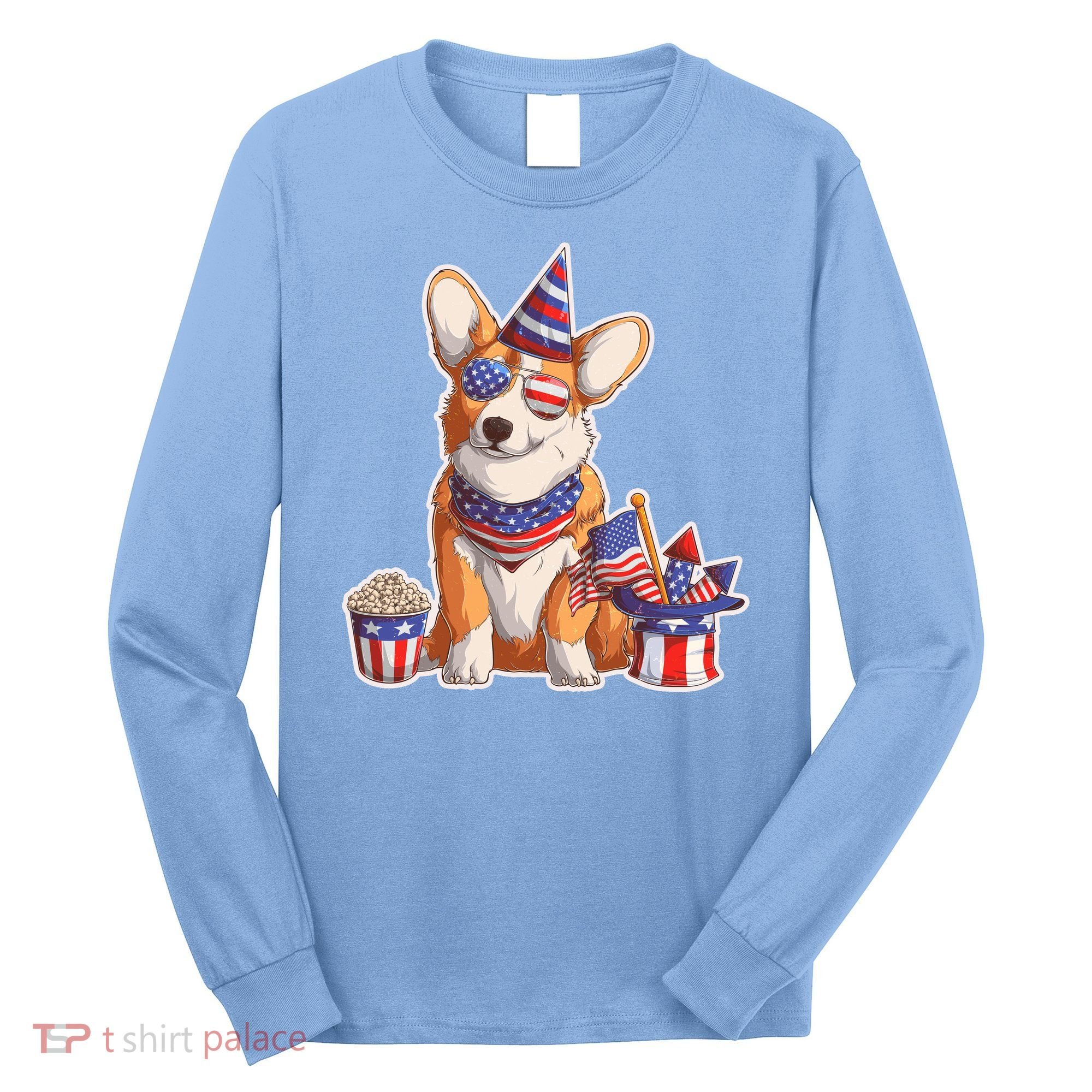 Fourth of July USA American Corgi Long Sleeve Shirt