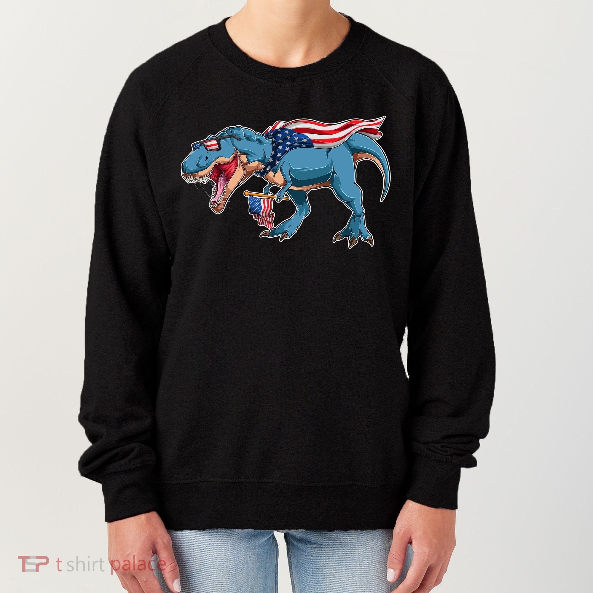 Fourth of July USA American T-Rex Women's Sweatshirt
