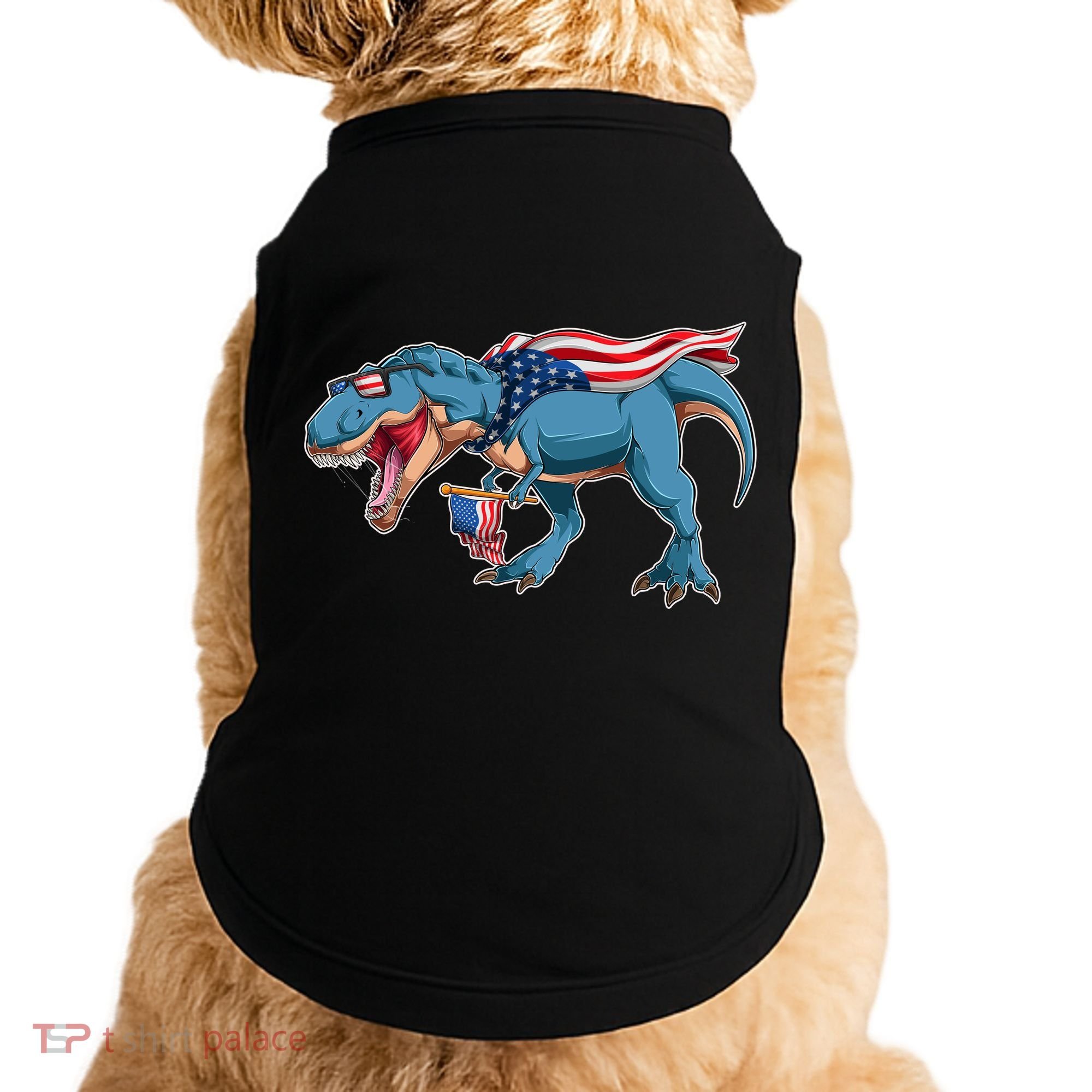 Fourth of July USA American T-Rex Doggie Tank