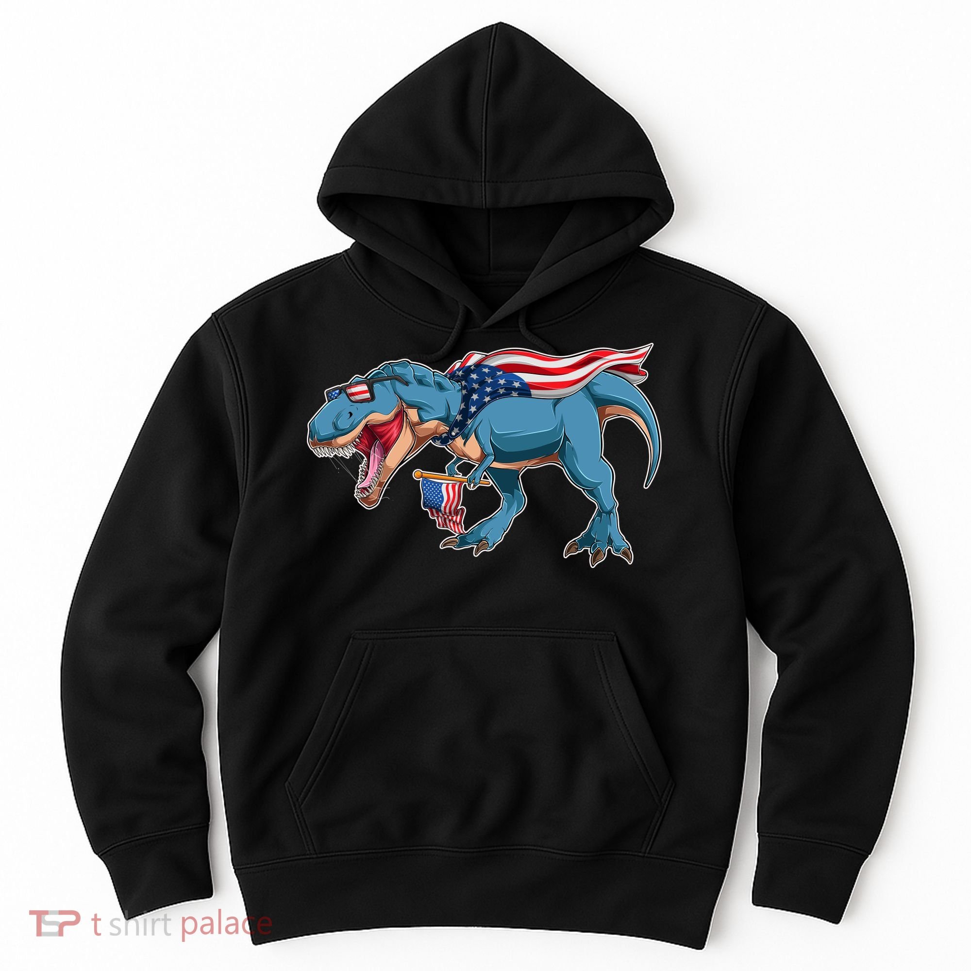 Fourth of July USA American T-Rex Hoodie