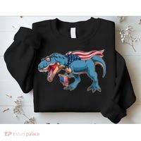 Fourth of July USA American T-Rex Sweatshirt thumb 2