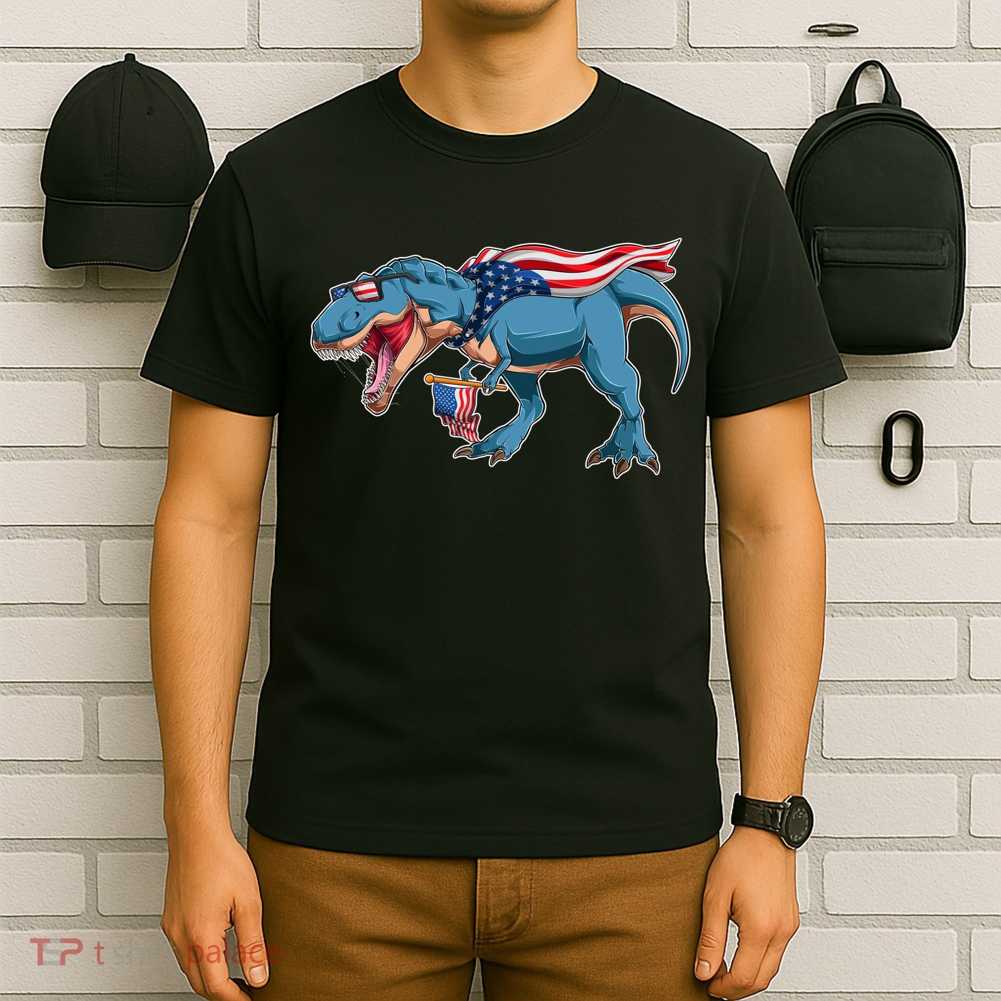 Fourth of July USA American T-Rex T-Shirt