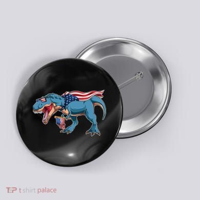 Fourth of July USA American T-Rex Button