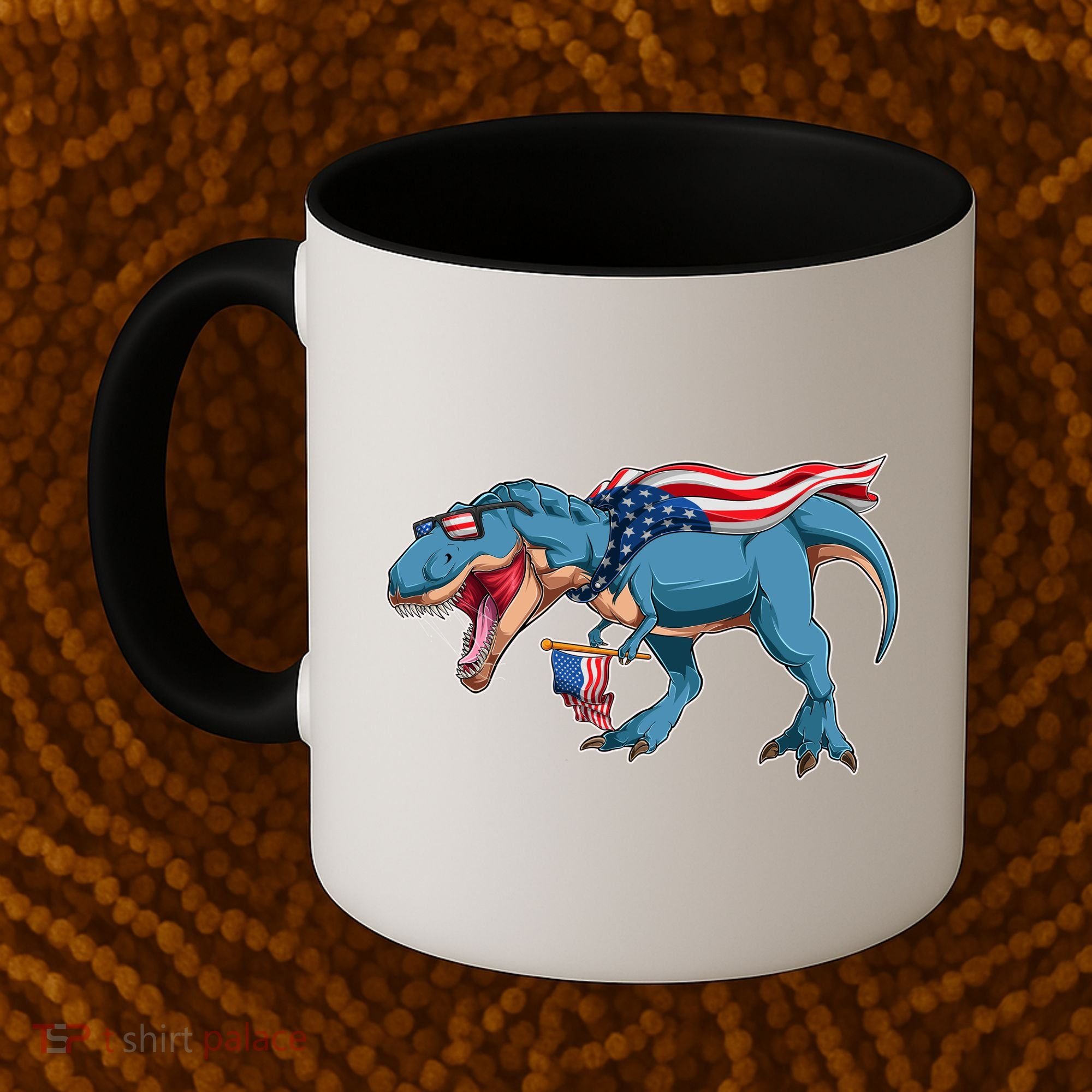Fourth of July USA American T-Rex Coffee Mug