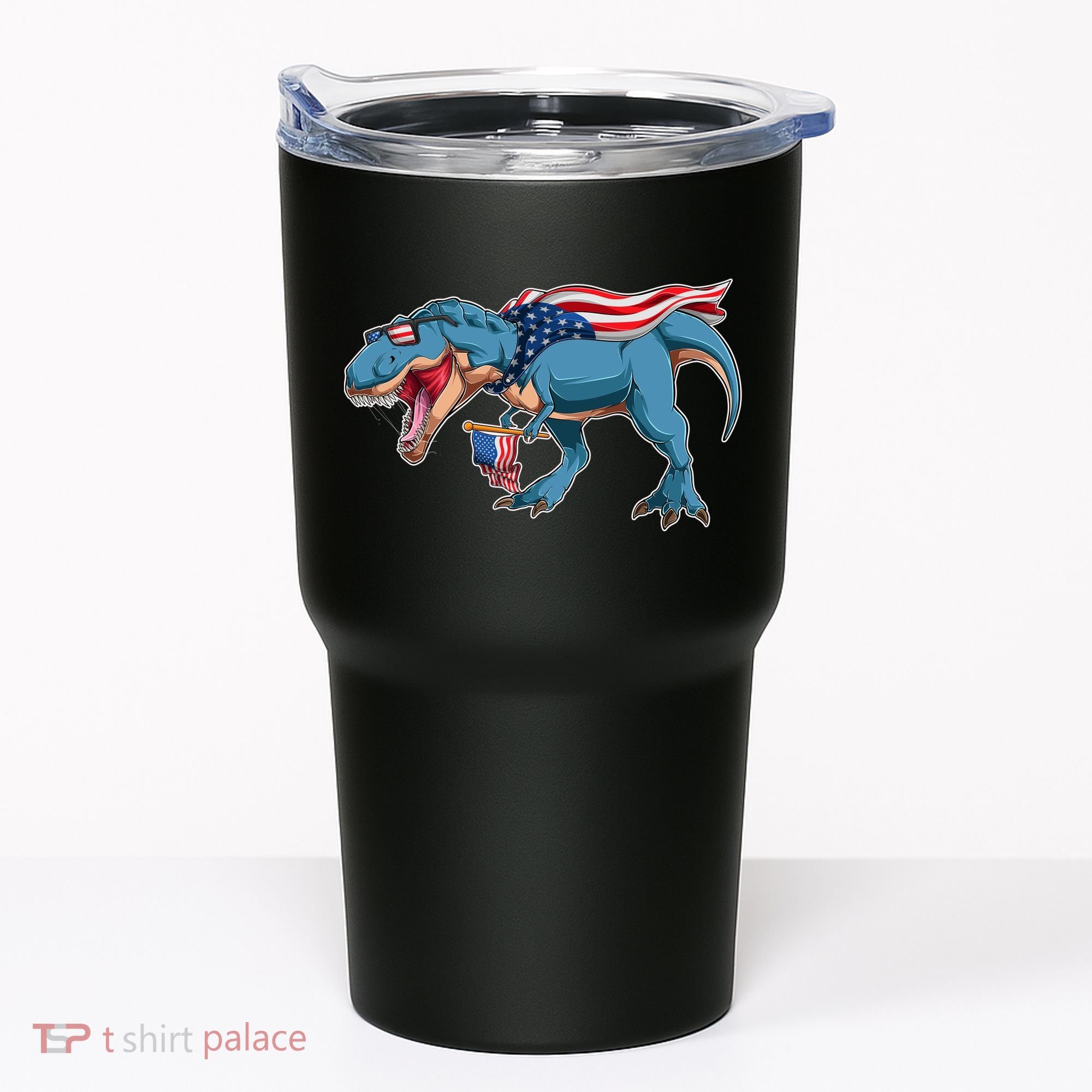 Fourth of July USA American T-Rex Tumbler