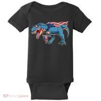 Fourth of July USA American T-Rex Baby Bodysuit thumb 0