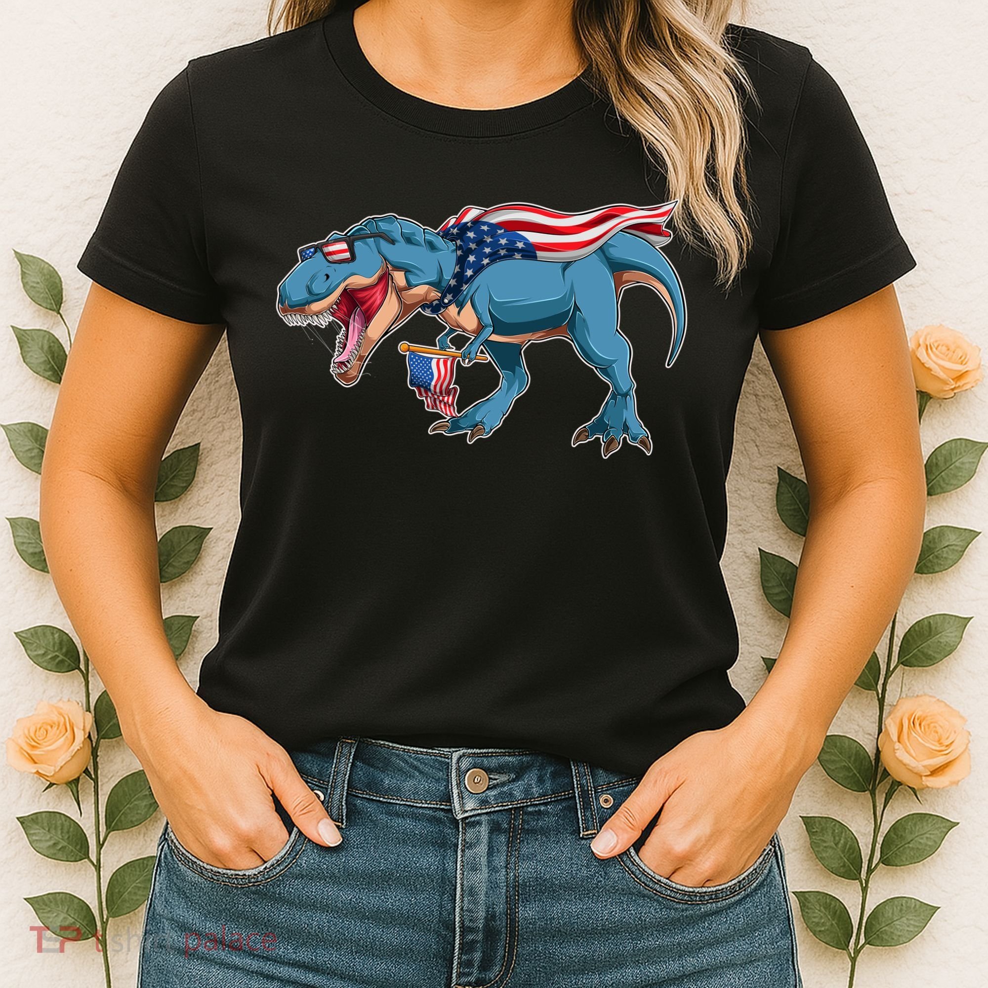 Fourth of July USA American T-Rex Women's T-Shirt
