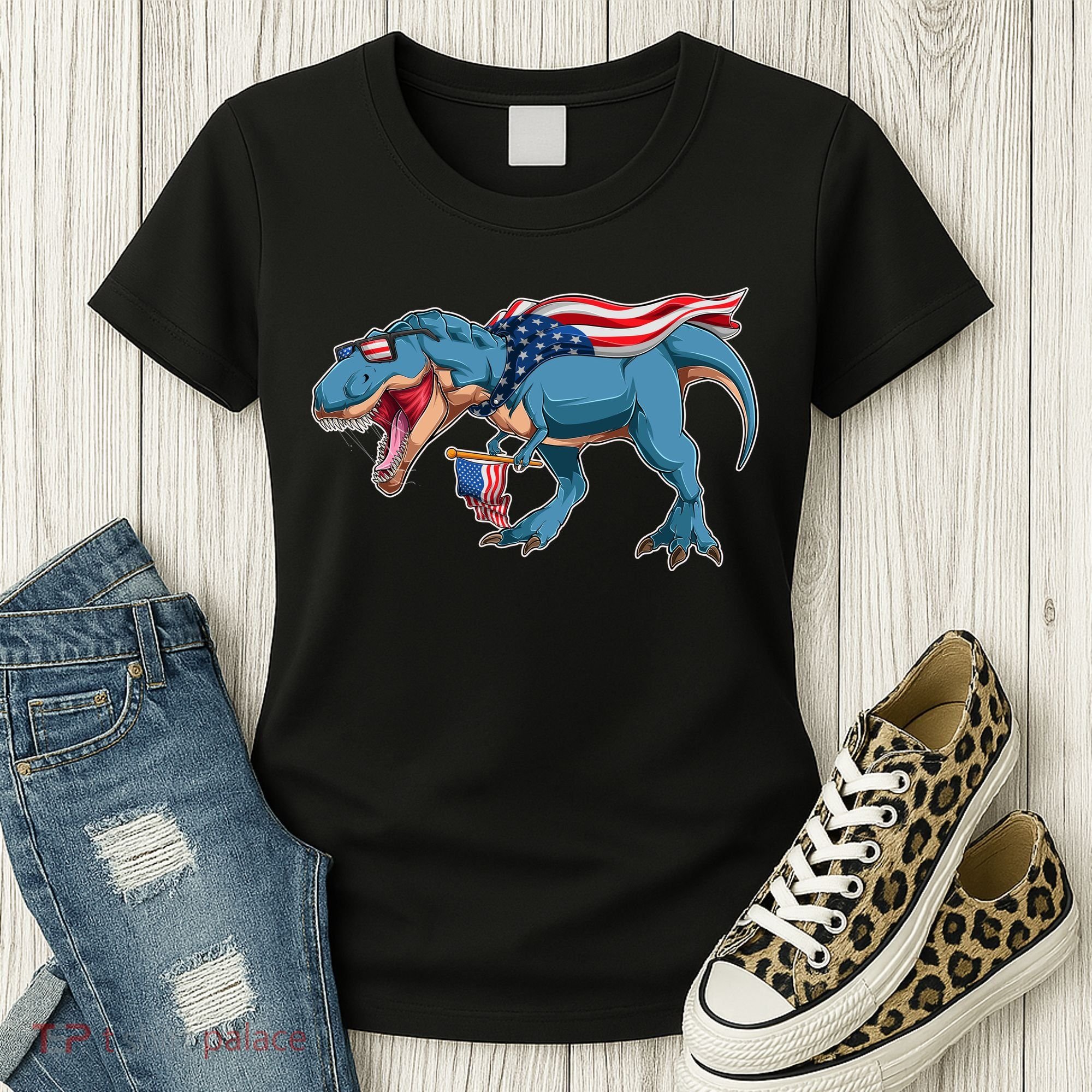 Fourth of July USA American T-Rex Women's T-Shirt