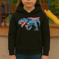 Fourth of July USA American T-Rex Kids Hoodie thumb 3