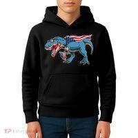 Fourth of July USA American T-Rex Kids Hoodie thumb 4