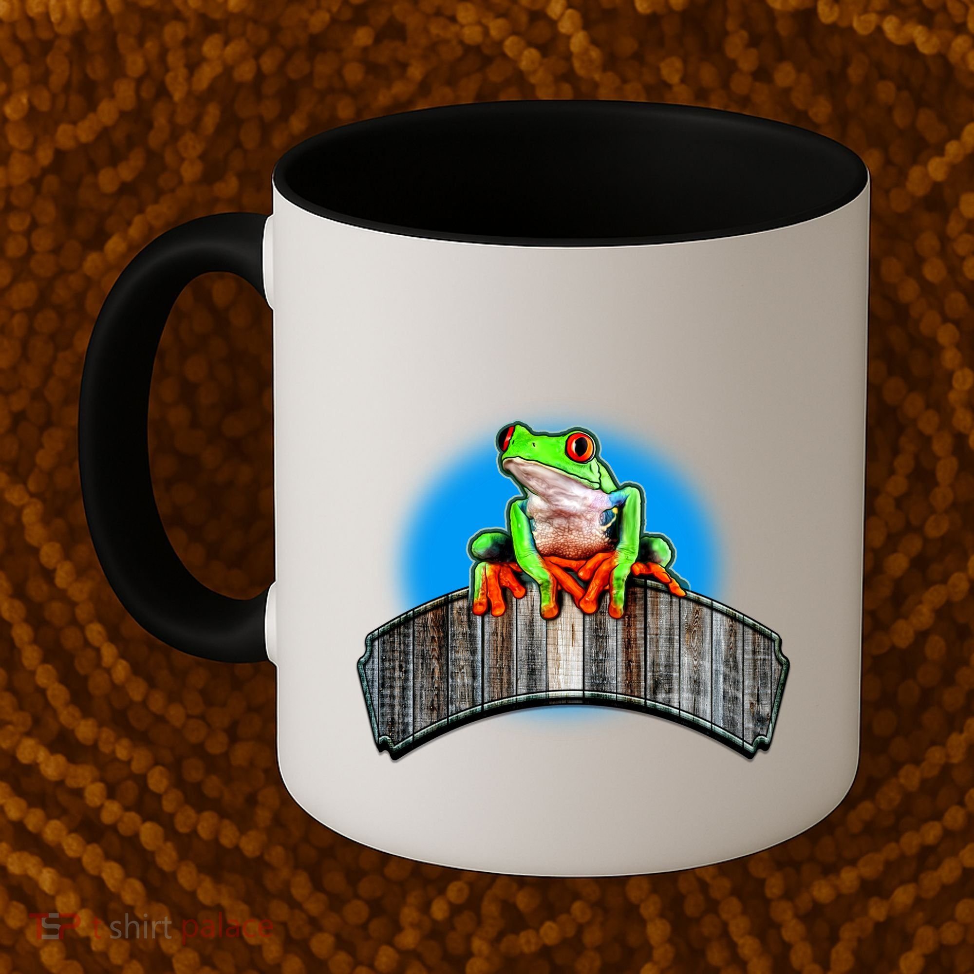 Frog On Wood Panel Coffee Mug