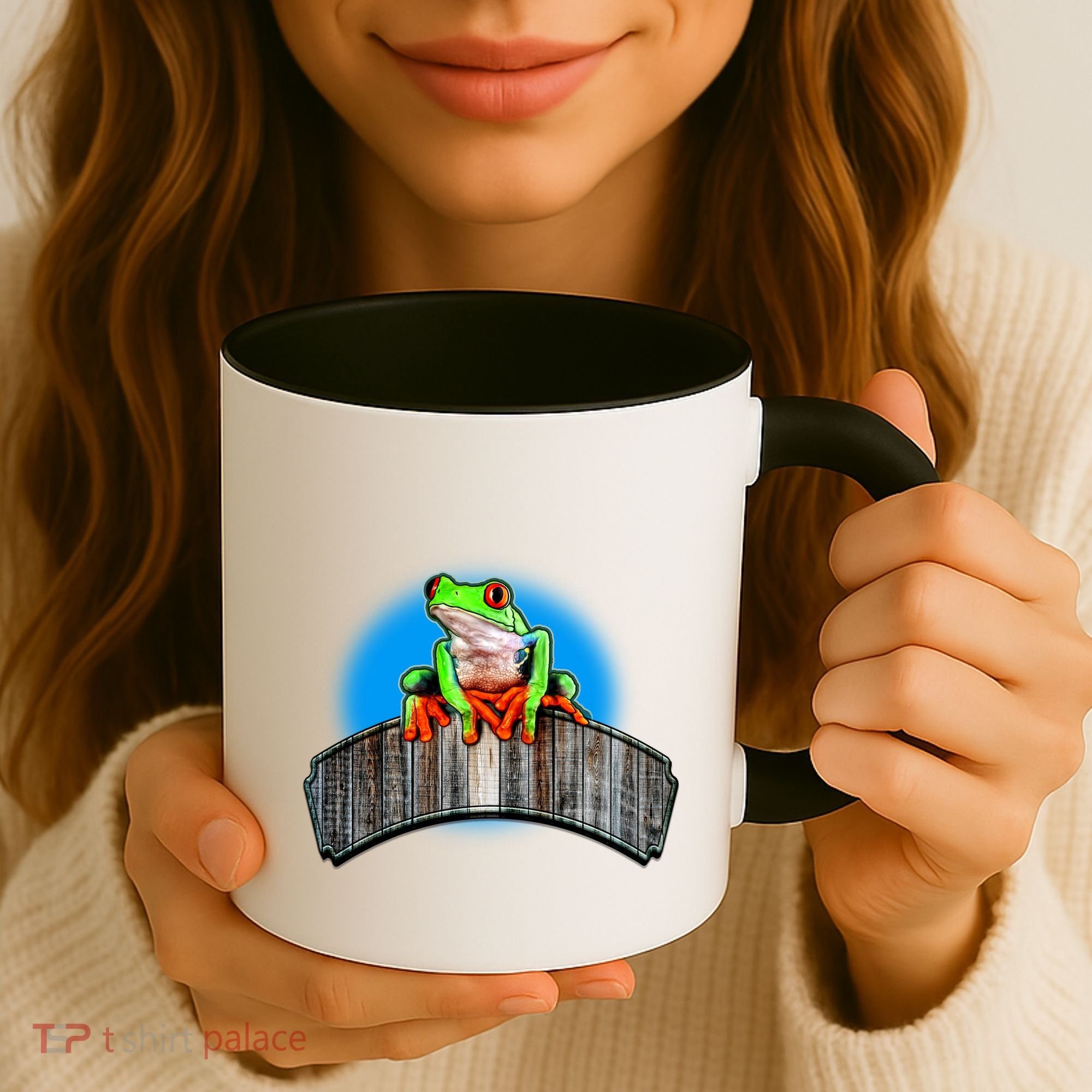 Frog On Wood Panel Coffee Mug
