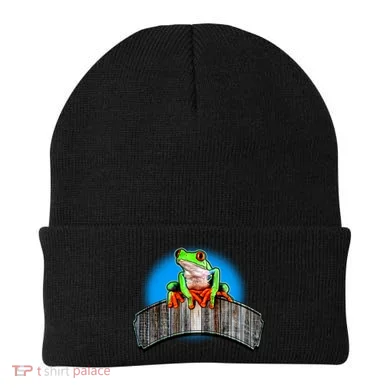 Frog On Wood Panel Beanie