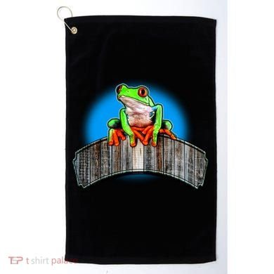 Frog On Wood Panel Golf Towel