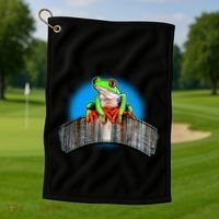 Frog On Wood Panel Golf Towel thumb 1