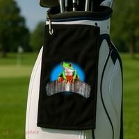 Frog On Wood Panel Golf Towel thumb 2