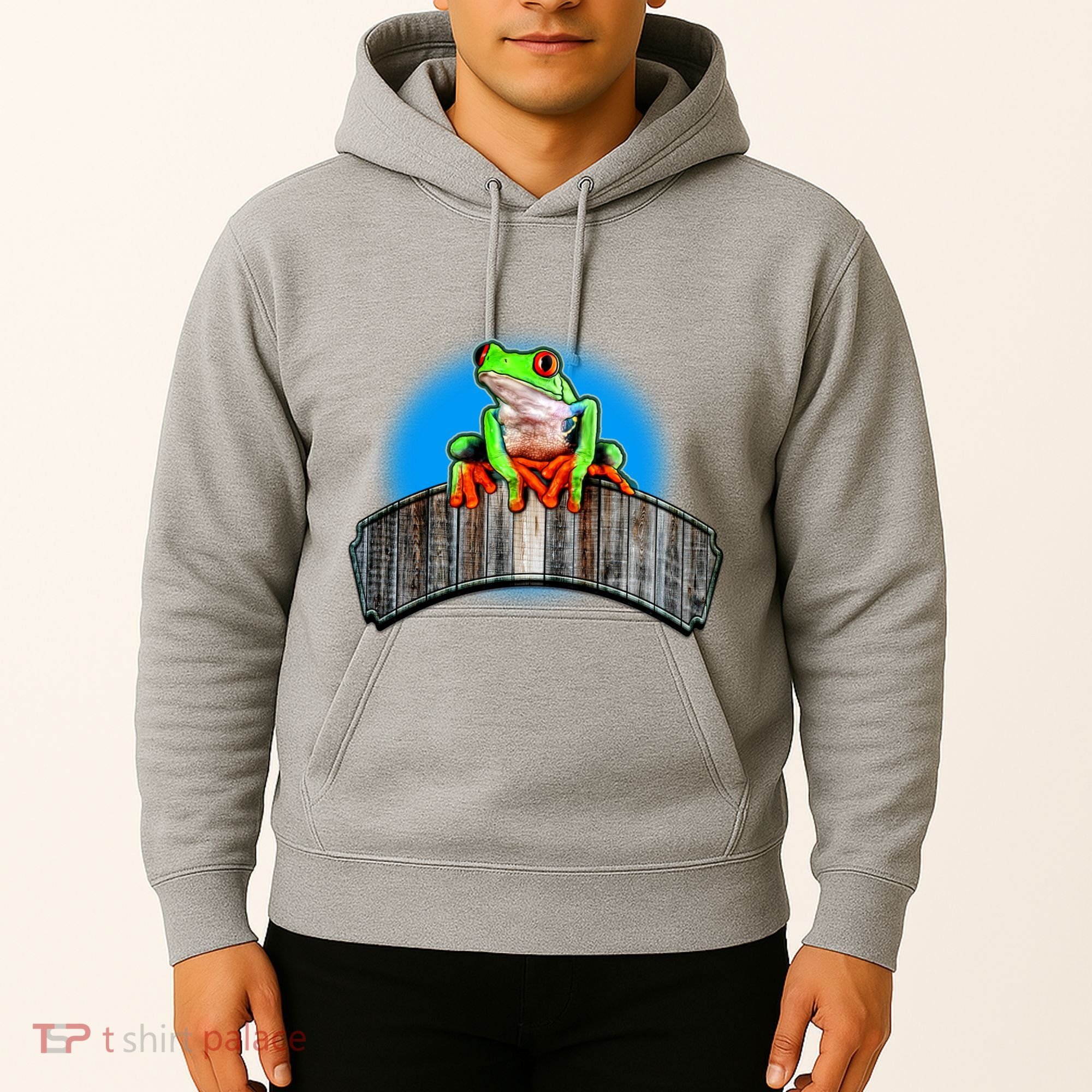 Frog On Wood Panel Hoodie