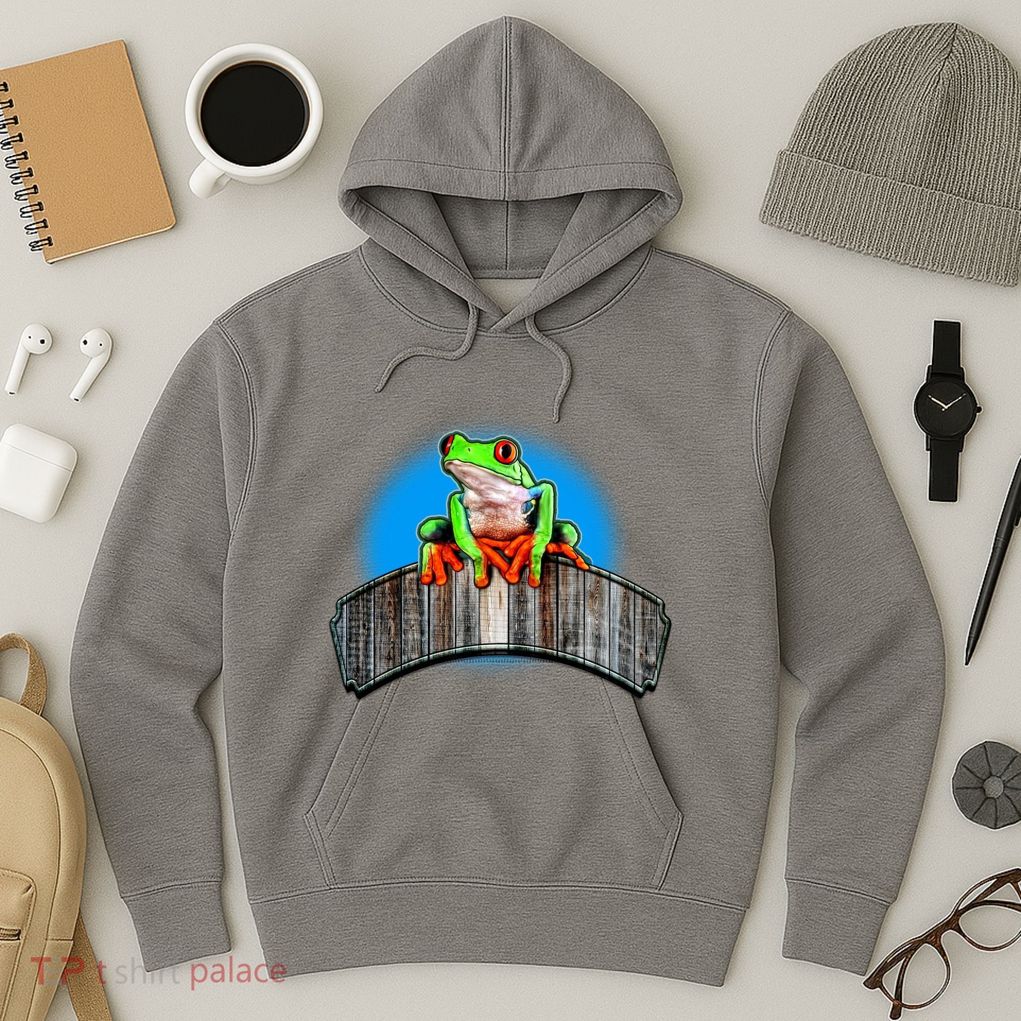 Frog On Wood Panel Hoodie