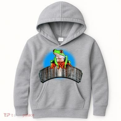 Frog On Wood Panel Kids Hoodie