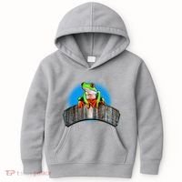 Frog On Wood Panel Kids Hoodie thumb 0