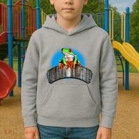 Frog On Wood Panel Kids Hoodie thumb 2