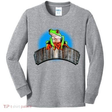 Frog On Wood Panel Kids Long Sleeve Shirt