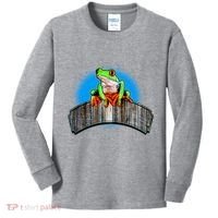 Frog On Wood Panel Kids Long Sleeve Shirt thumb 0