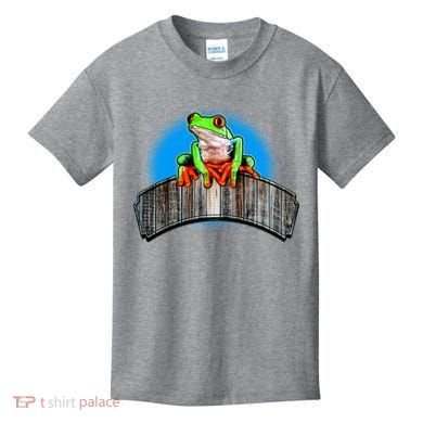 Frog On Wood Panel Kids T-Shirt