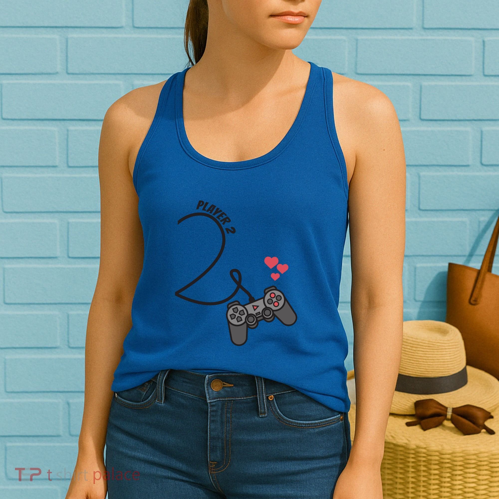 Funny Player 1 Player 2 Matching Gamer Couple Him Her Funny Gift Women's Tank Top