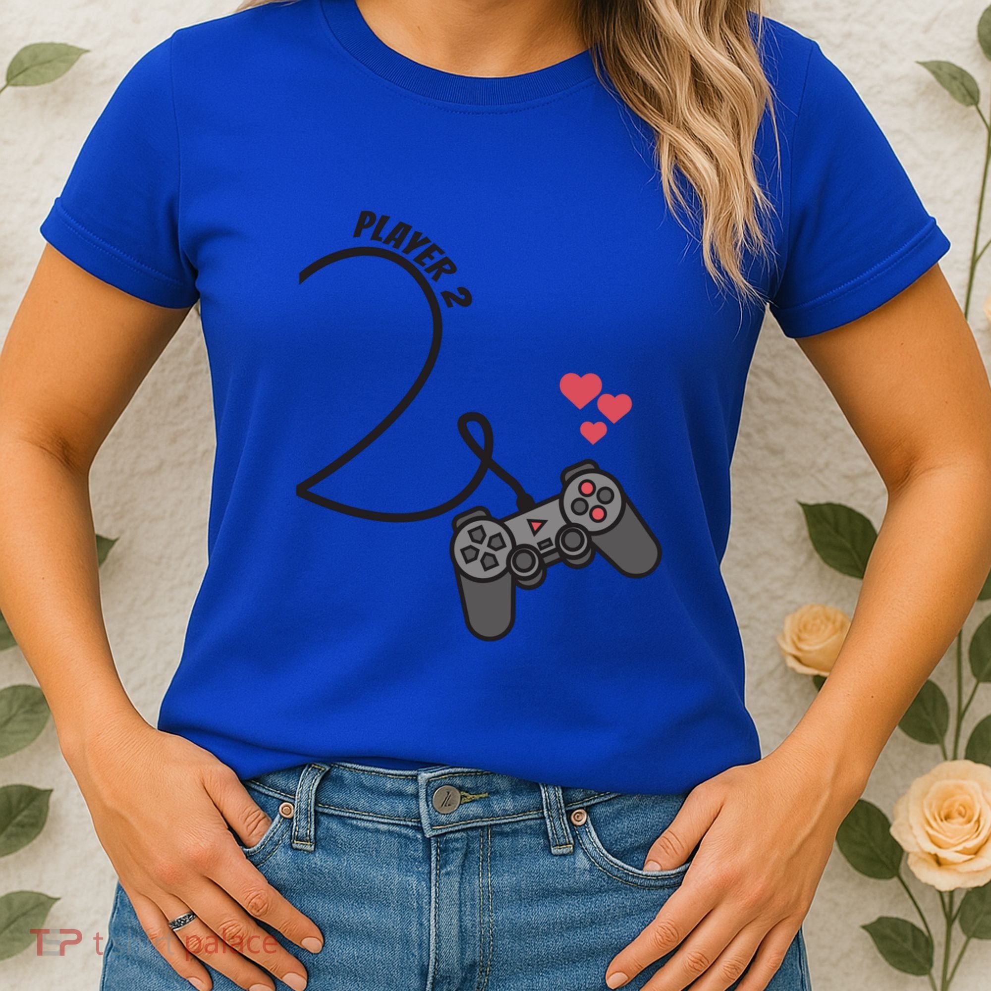 Funny Player 1 Player 2 Matching Gamer Couple Him Her Funny Gift Women's T-Shirt