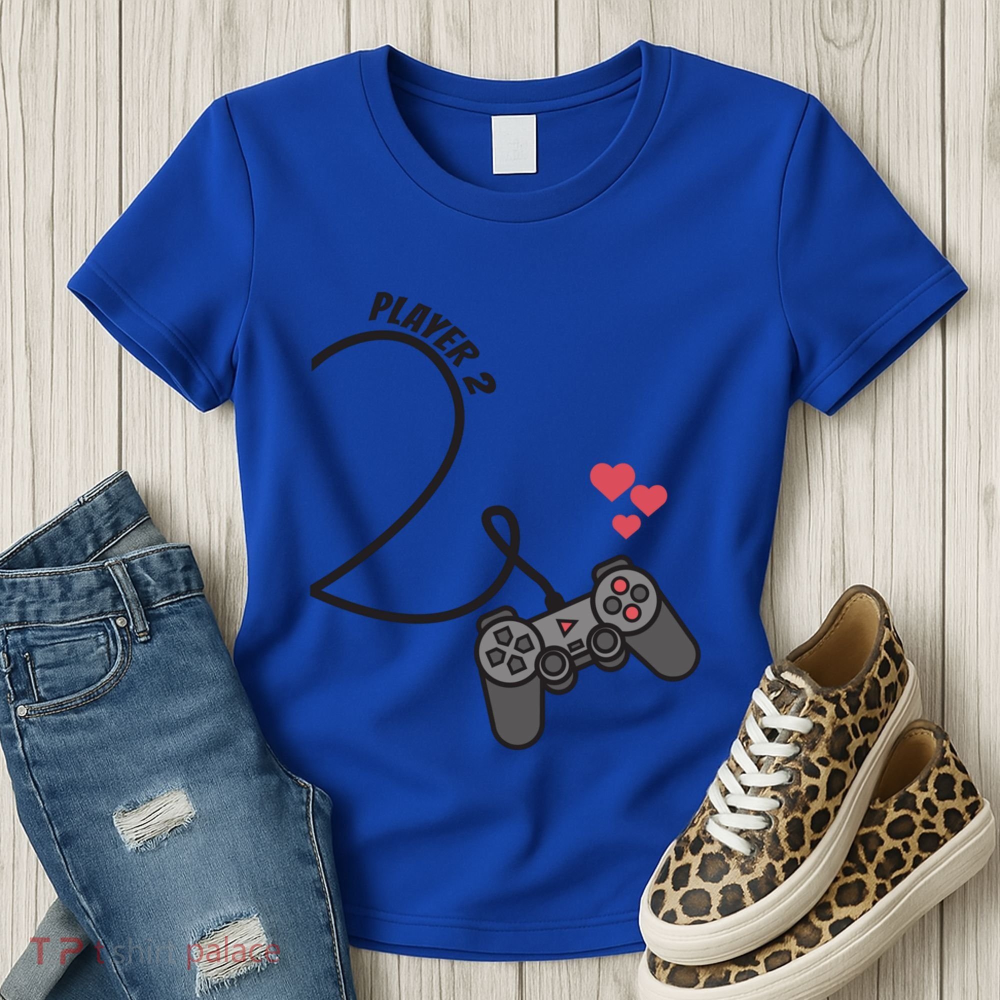 Funny Player 1 Player 2 Matching Gamer Couple Him Her Funny Gift Women's T-Shirt