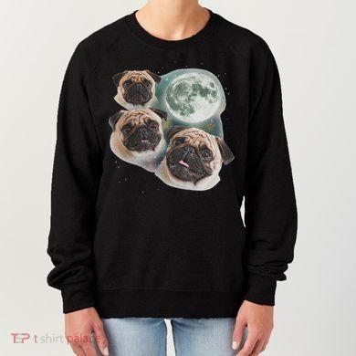 Funny Pug 3 Pug Moon Dog Lovers Three Space Canines Women's Sweatshirt