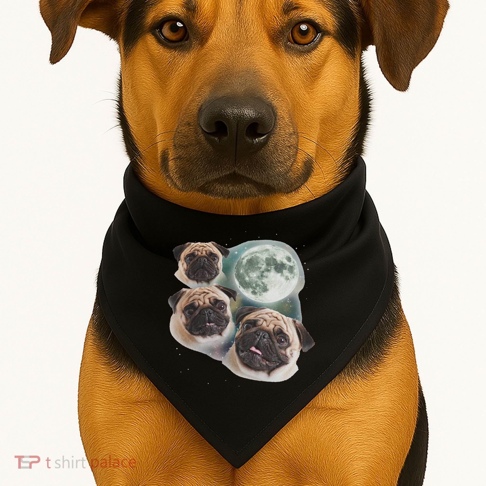 Funny Pug 3 Pug Moon Dog Lovers Three Space Canines USA-Made Doggie Bandana