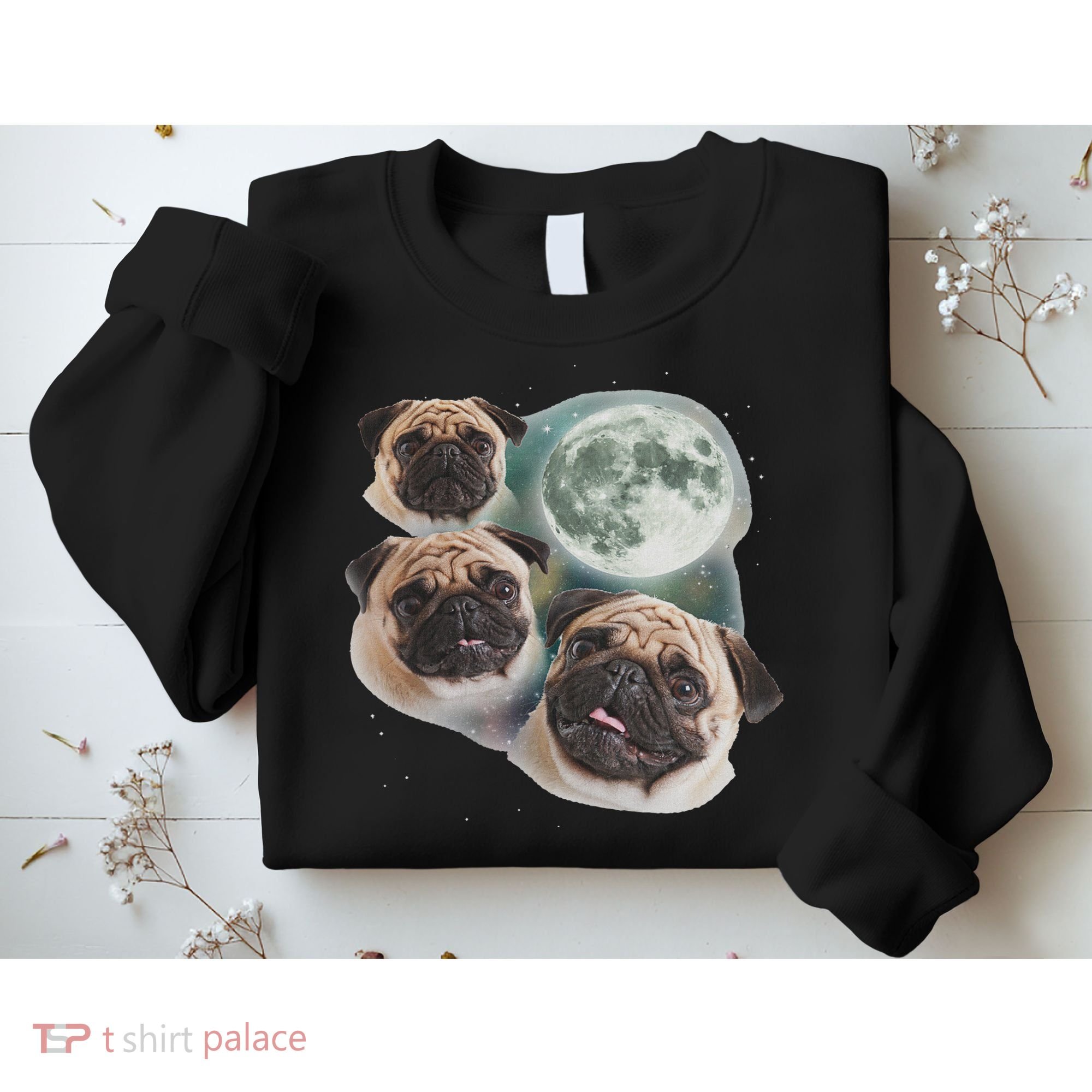 Funny Pug 3 Pug Moon Dog Lovers Three Space Canines Sweatshirt