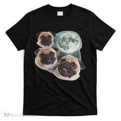 Funny Pug 3 Pug Moon Dog Lovers Three Space Canines T-Shirt