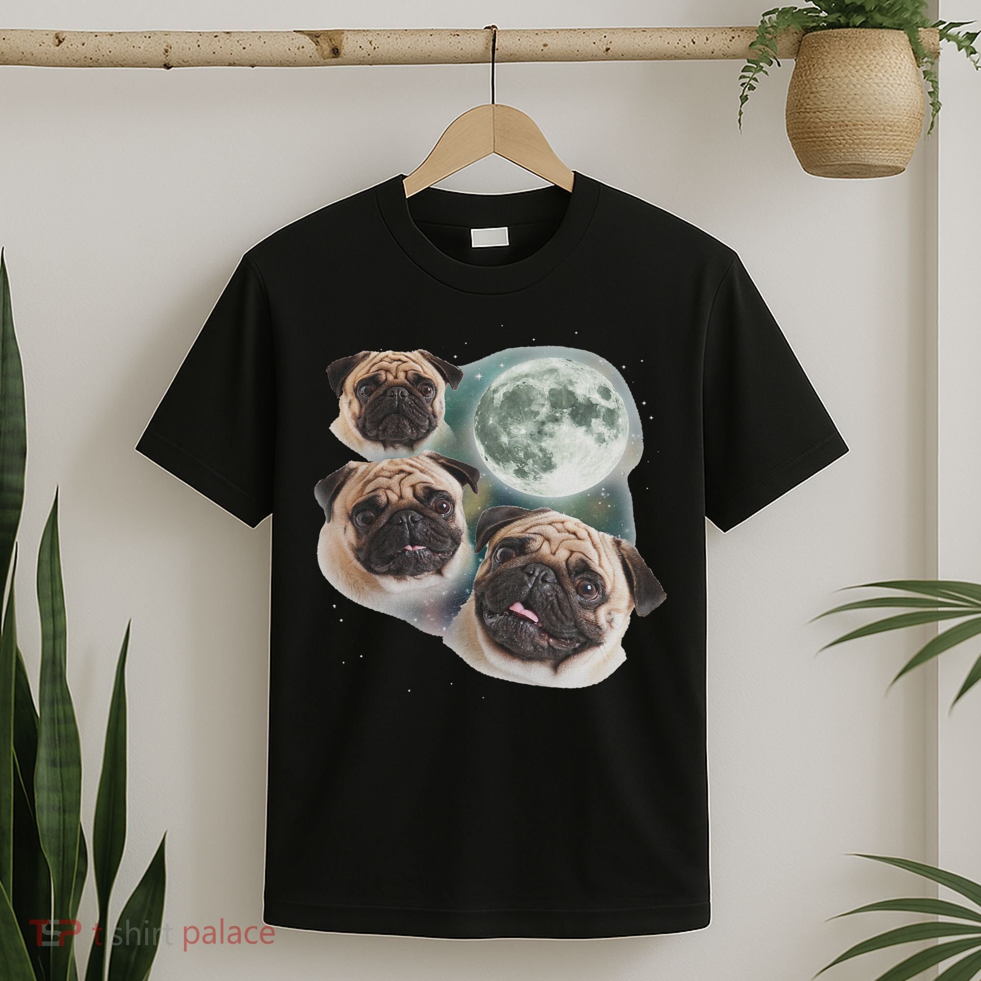 Funny Pug 3 Pug Moon Dog Lovers Three Space Canines T-Shirt